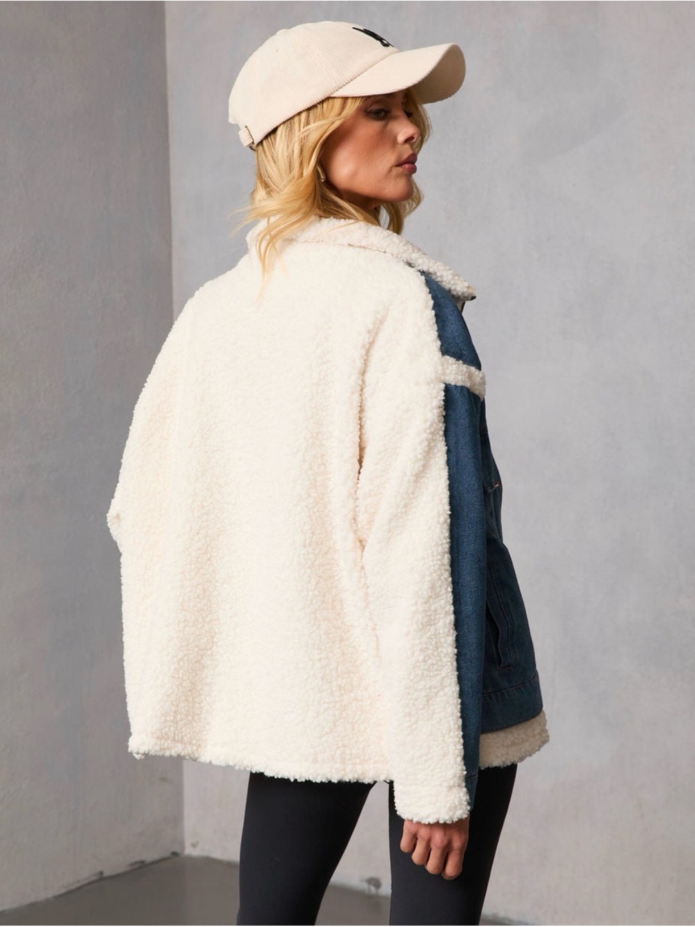 Vici Blue Denim and Cream Teddy Sherpa Jacket - Picture 2 of 2